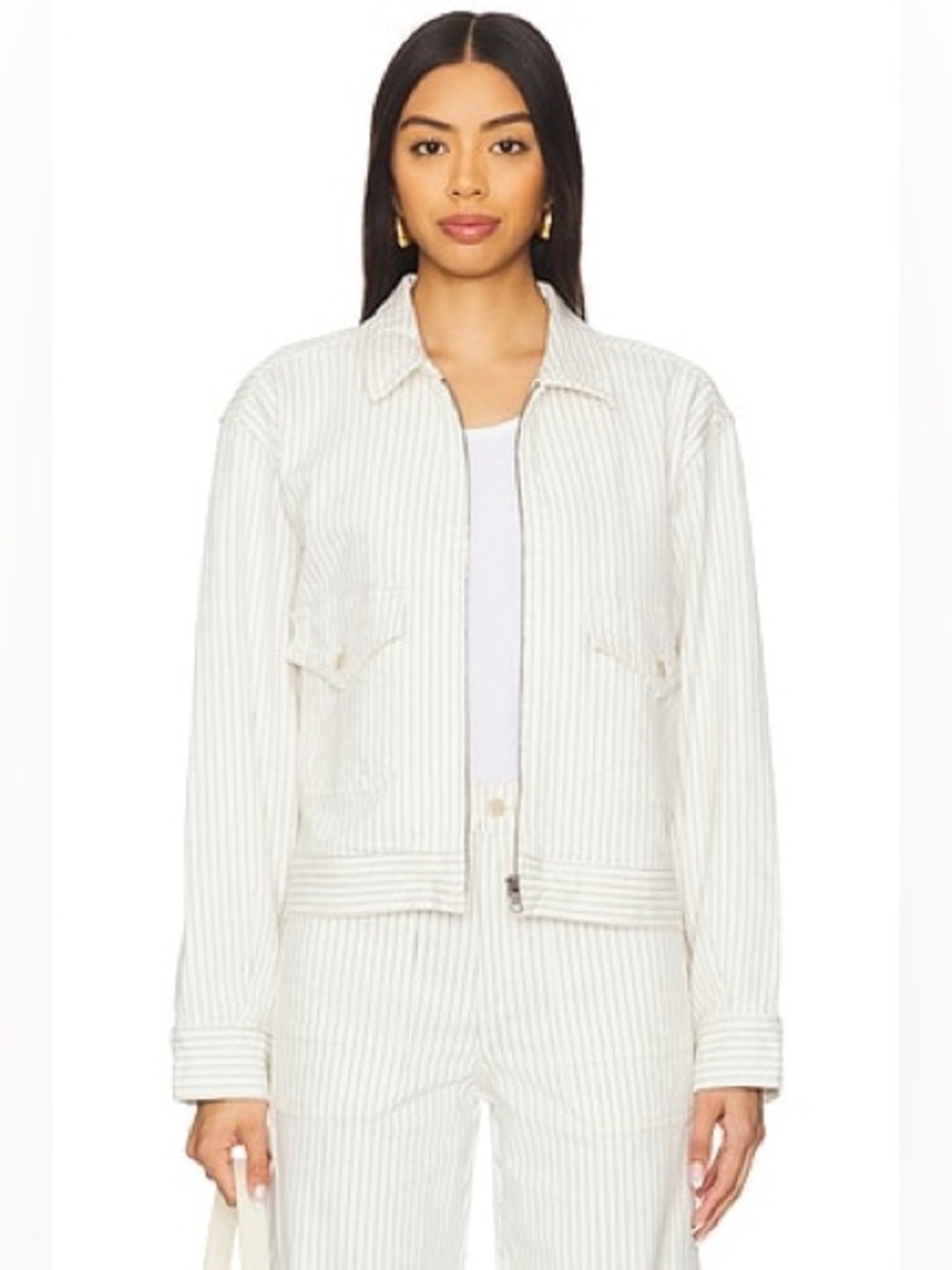 Favorite Daughter THE ROBERT JACKET White Pinstripe Jacket with Navy Stripes - Picture 12 of 12